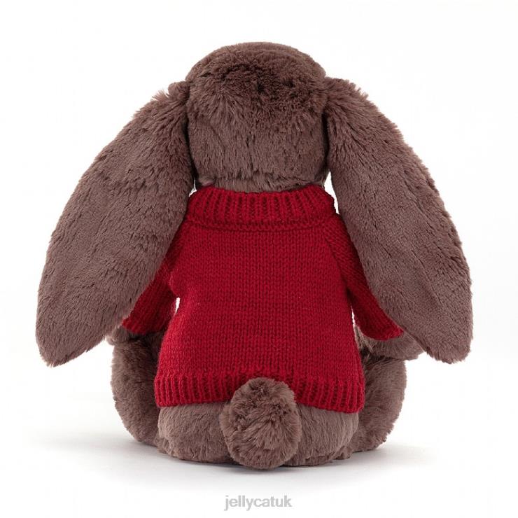 Jellycat Toy V248Z511 Bashful Fudge Bunny with Personalised Red Jumper Chocolate