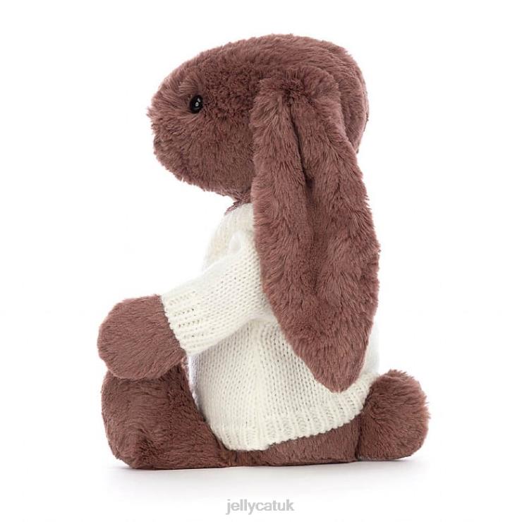 Jellycat Toy V248Z513 Bashful Fudge Bunny with Personalised Cream Jumper Chocolate