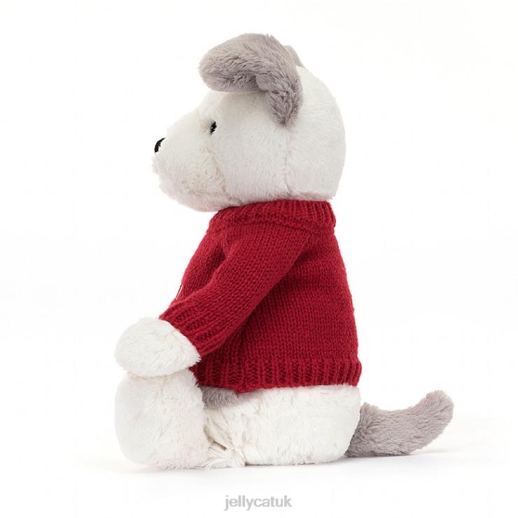 Jellycat Toy V248Z515 Bashful Terrier with Personalised Red Jumper Grey and White