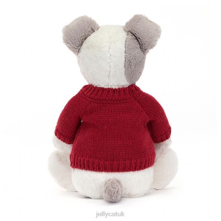 Jellycat Toy V248Z515 Bashful Terrier with Personalised Red Jumper Grey and White