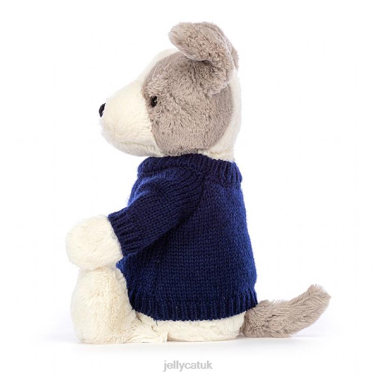 Jellycat Toy V248Z516 Bashful Terrier with Personalised Navy Jumper Grey and White