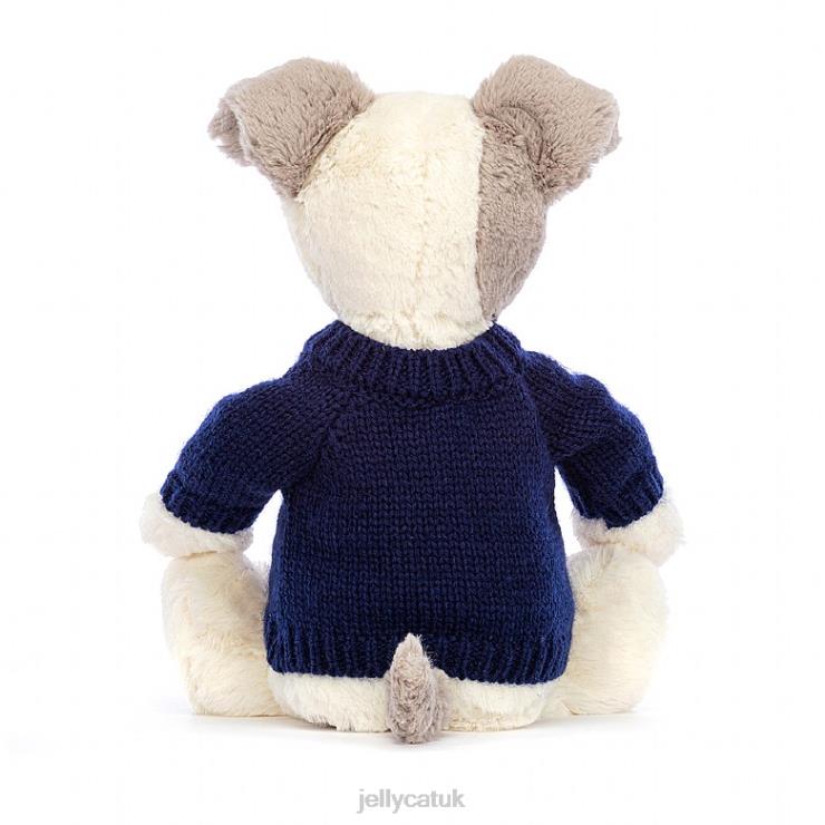 Jellycat Toy V248Z516 Bashful Terrier with Personalised Navy Jumper Grey and White