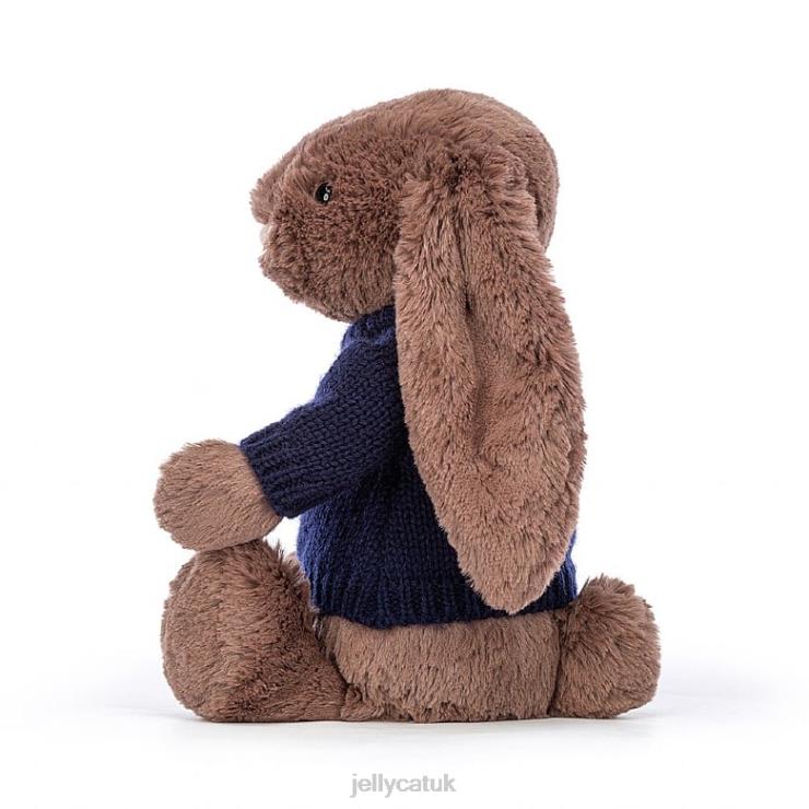 Jellycat Toy V248Z522 Bashful Fudge Bunny with Personalised Navy Jumper Chocolate