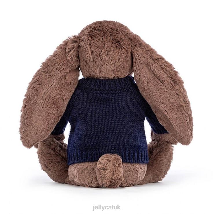 Jellycat Toy V248Z522 Bashful Fudge Bunny with Personalised Navy Jumper Chocolate