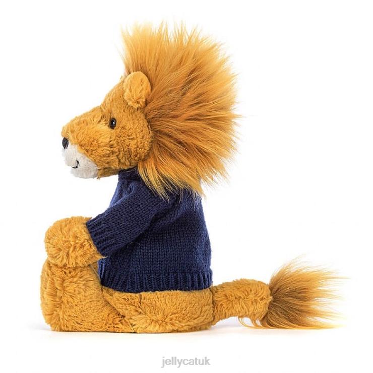 Jellycat Toy V248Z534 Bashful Lion with Personalised Navy Jumper Yellow