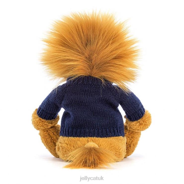 Jellycat Toy V248Z534 Bashful Lion with Personalised Navy Jumper Yellow