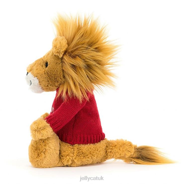 Jellycat Toy V248Z546 Bashful Lion with Personalised Red Jumper Yellow