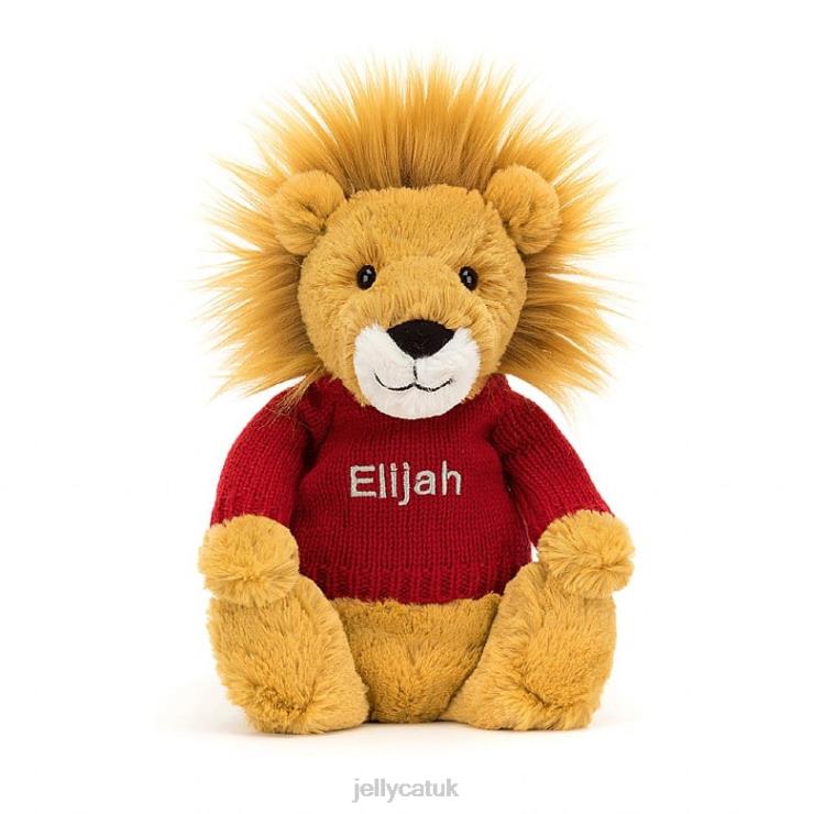 Jellycat Toy V248Z546 Bashful Lion with Personalised Red Jumper Yellow