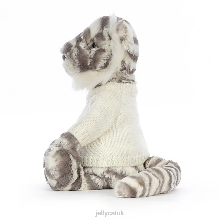 Jellycat Toy V248Z578 Bashful Snow Tiger with Personalised Cream Jumper Grey and White