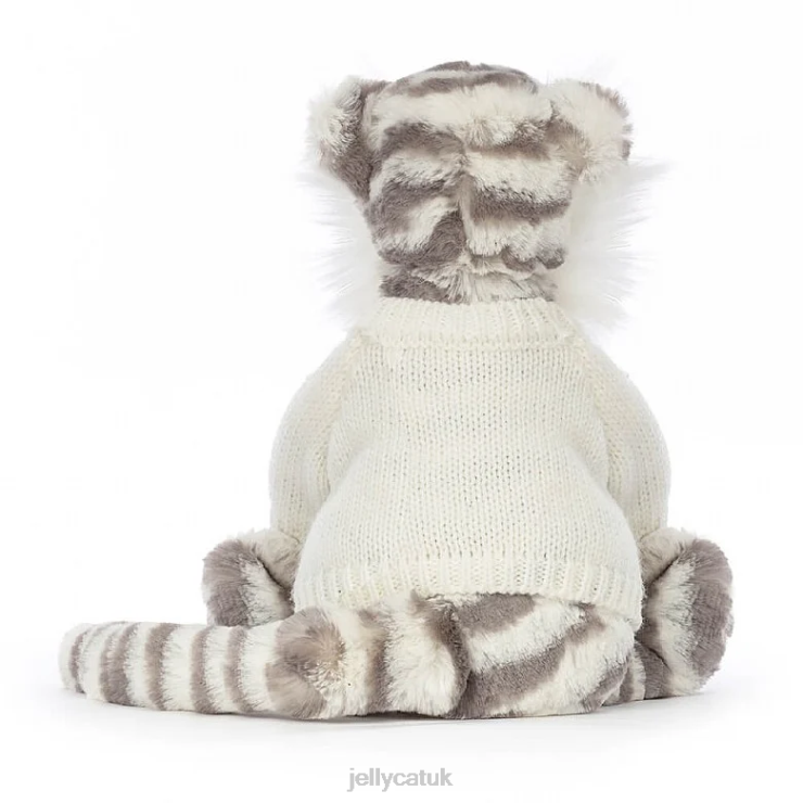 Jellycat Toy V248Z578 Bashful Snow Tiger with Personalised Cream Jumper Grey and White