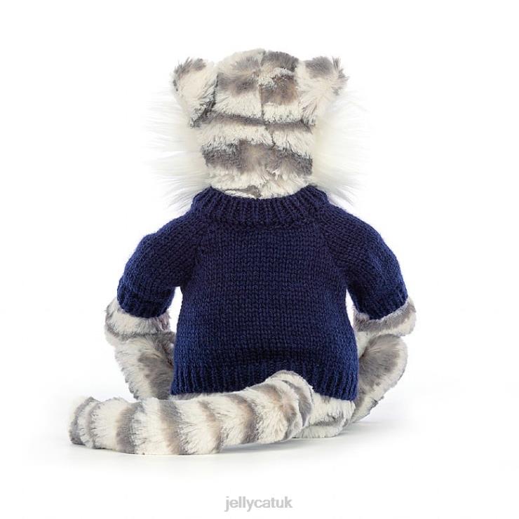 Jellycat Toy V248Z579 Bashful Snow Tiger with Personalised Navy Jumper Grey and White