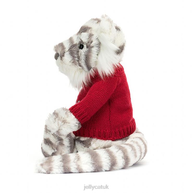 Jellycat Toy V248Z581 Bashful Snow Tiger with Personalised Red Jumper Grey and White