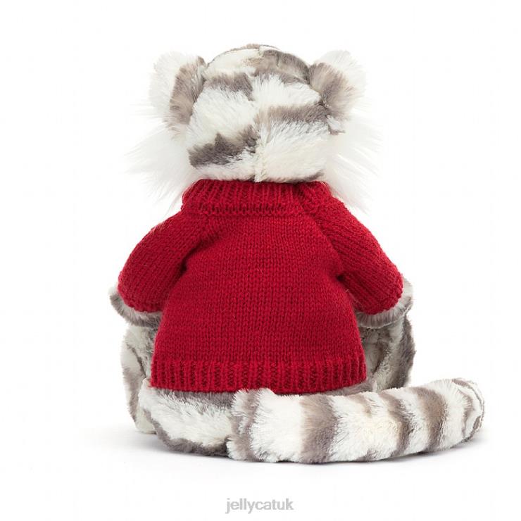 Jellycat Toy V248Z581 Bashful Snow Tiger with Personalised Red Jumper Grey and White