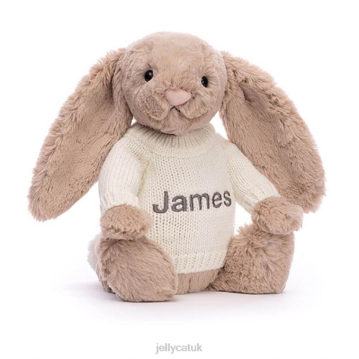 Jellycat Toy V248Z146 Bashful Bunny with Personalised Cream Jumper Beige