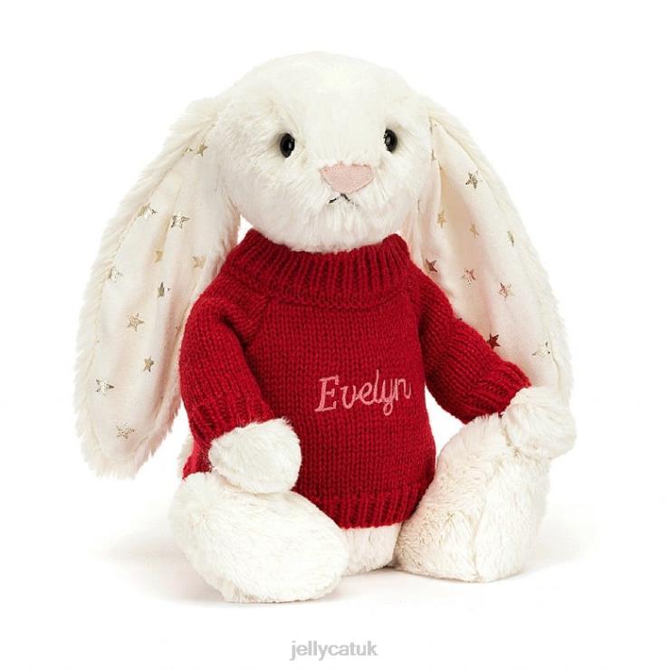 Jellycat Toy V248Z213 Bashful Twinkle Bunny with Personalised Red Jumper Cream