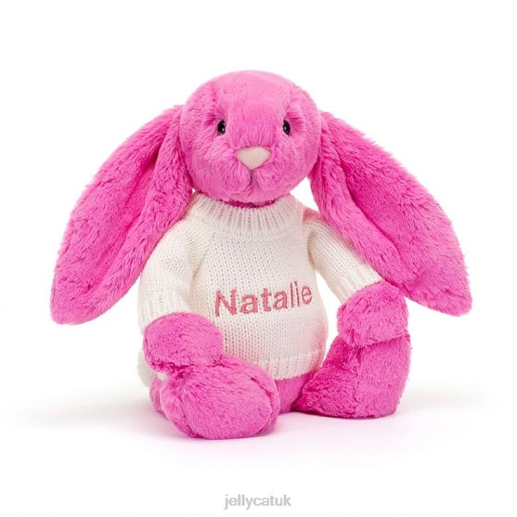 Jellycat Toy V248Z216 Bashful Bunny with Personalised Cream Jumper Hot Pink