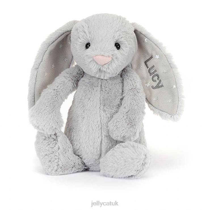 Jellycat Toy V248Z236 Personalised Bashful Shimmer Bunny Medium Grey