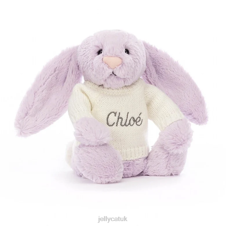 Jellycat Toy V248Z257 Bashful Bunny with Personalised Cream Jumper Lilac