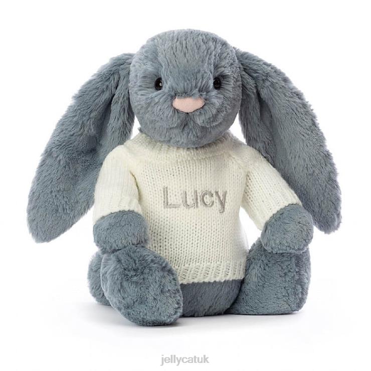 Jellycat Toy V248Z266 Bashful Dusky Bunny with Personalised Cream Jumper Blue