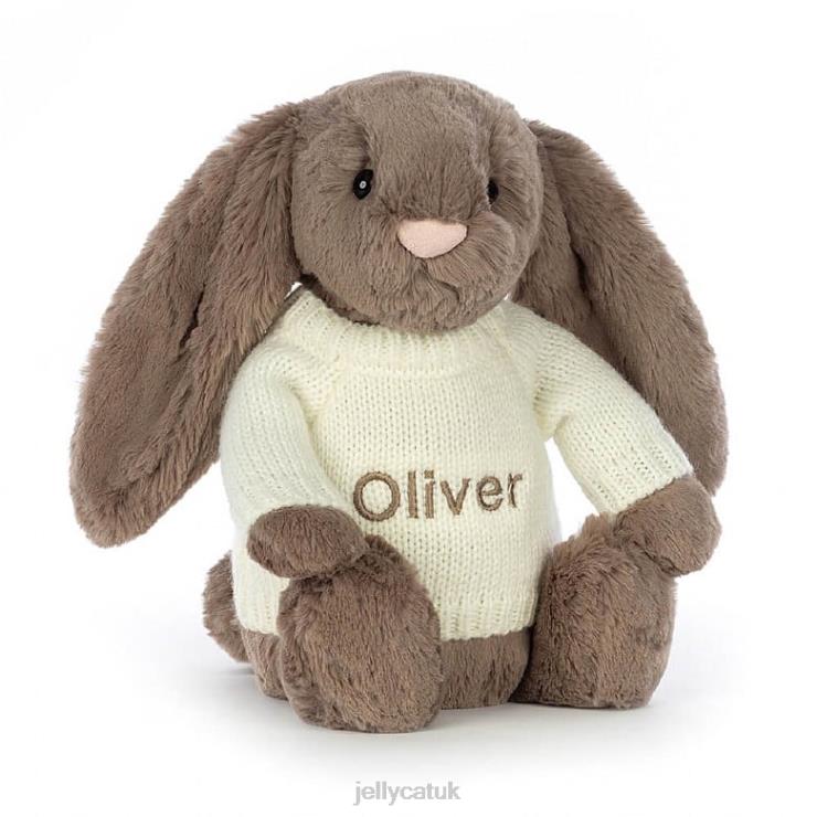 Jellycat Toy V248Z281 Bashful Truffle Bunny with Personalised Cream Jumper Brown