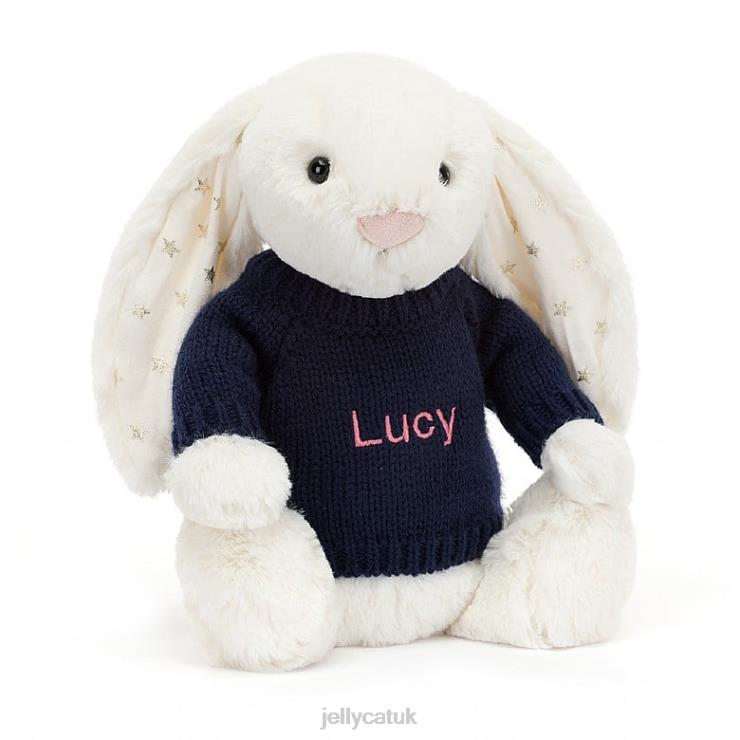 Jellycat Toy V248Z312 Bashful Twinkle Bunny with Personalised Navy Jumper Cream