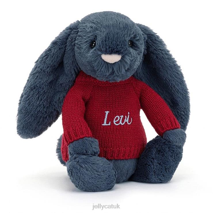 Jellycat Toy V248Z374 Bashful Bunny with Personalised Red Jumper Navy