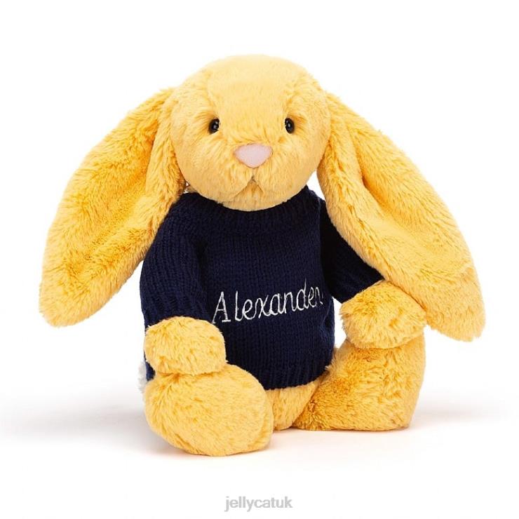 Jellycat Toy V248Z390 Bashful Bunny with Personalised Navy Jumper Sunshine