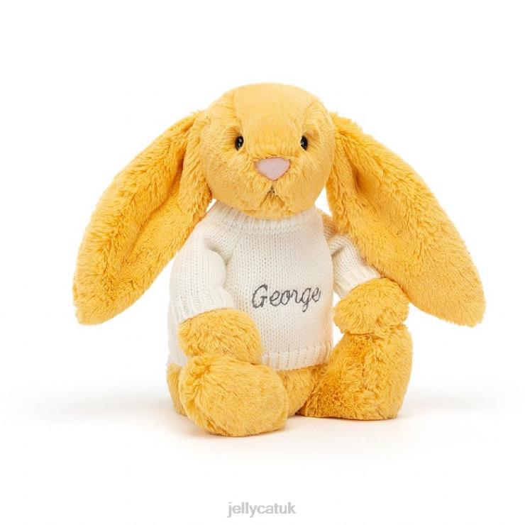 Jellycat Toy V248Z483 Bashful Bunny with Personalised Cream Jumper Sunshine