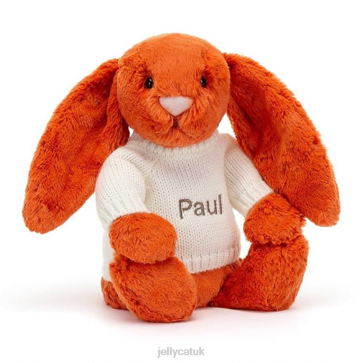 Jellycat Toy V248Z504 Bashful Tangerine Bunny with Personalised Cream Jumper Orange