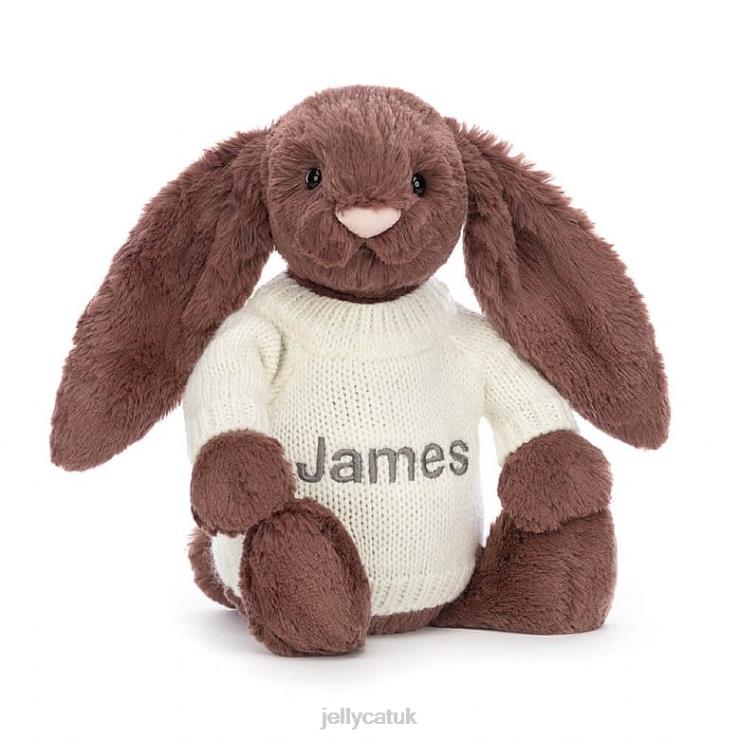 Jellycat Toy V248Z513 Bashful Fudge Bunny with Personalised Cream Jumper Chocolate