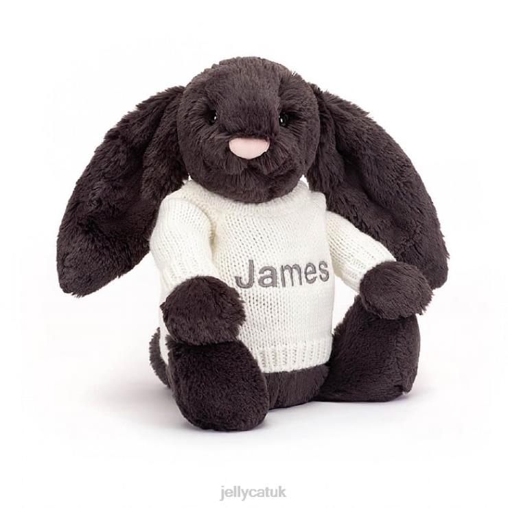 Jellycat Toy V248Z517 Bashful y Bunny with Personalised Cream Jumper Ink