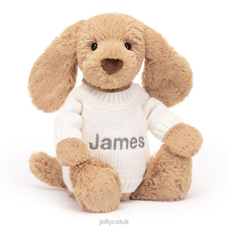 Jellycat Toy V248Z135 Bashful Toffee Puppy with Personalised Cream Jumper Beige