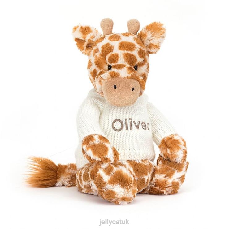 Jellycat Toy V248Z240 Bashful Giraffe with Personalised Cream Jumper Orange