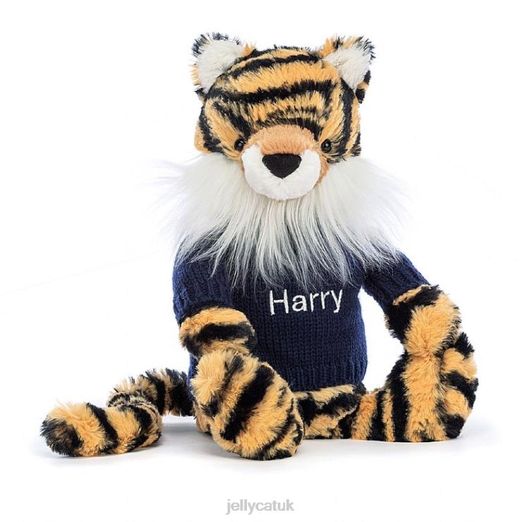 Jellycat Toy V248Z269 Bashful Tiger with Personalised Navy Jumper Multi-colour