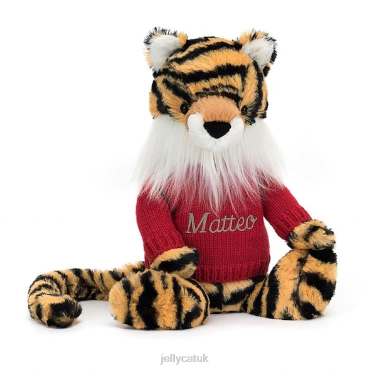 Jellycat Toy V248Z313 Bashful Tiger with Personalised Red Jumper Multi-colour