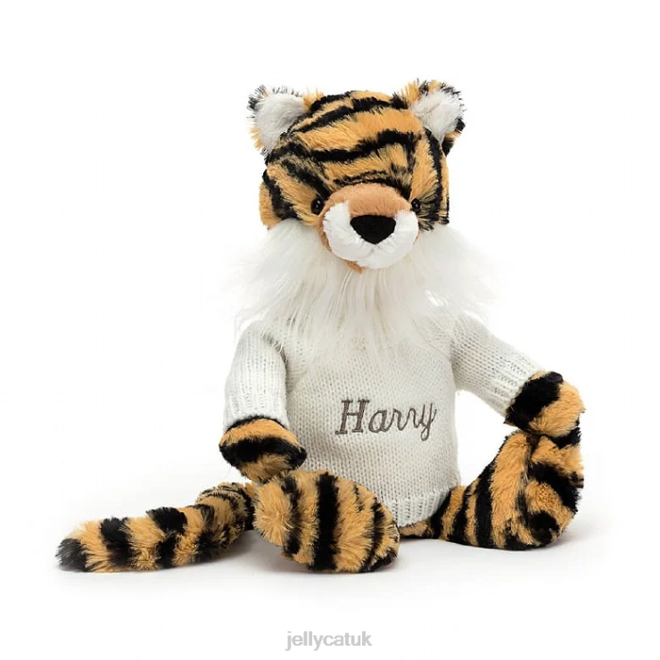 Jellycat Toy V248Z327 Bashful Tiger with Personalised Cream Jumper Multi-colour