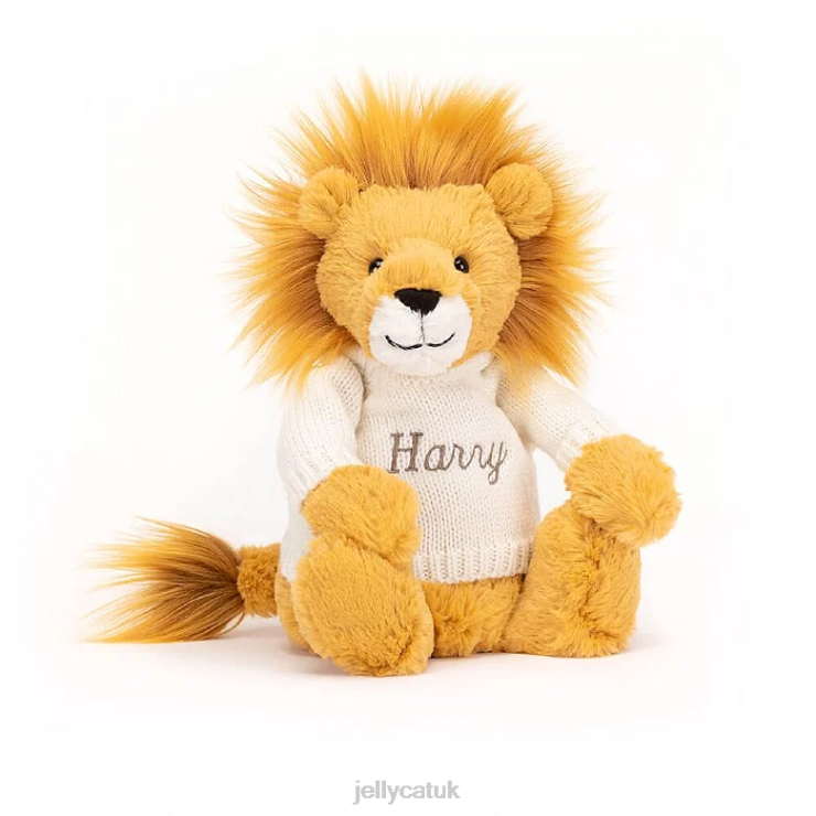 Jellycat Toy V248Z539 Bashful Lion with Personalised Cream Jumper Yellow