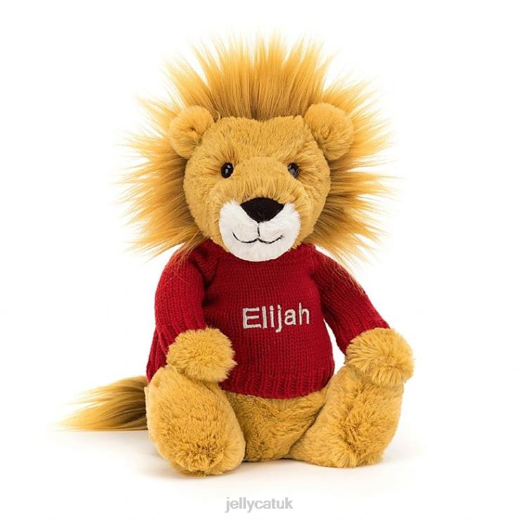 Jellycat Toy V248Z546 Bashful Lion with Personalised Red Jumper Yellow