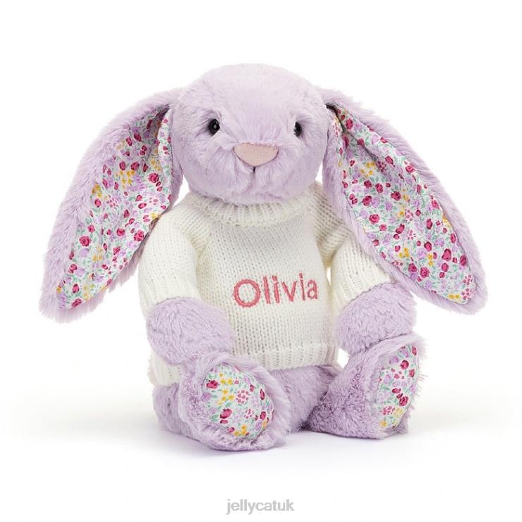 Jellycat Toy V248Z268 Blossom Jasmine Bunny with Personalised Cream Jumper Purple