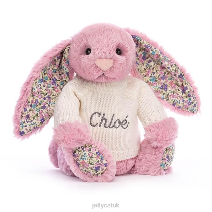 Jellycat Toy V248Z298 Blossom Tulip Bunny with Personalised Cream Jumper Pink