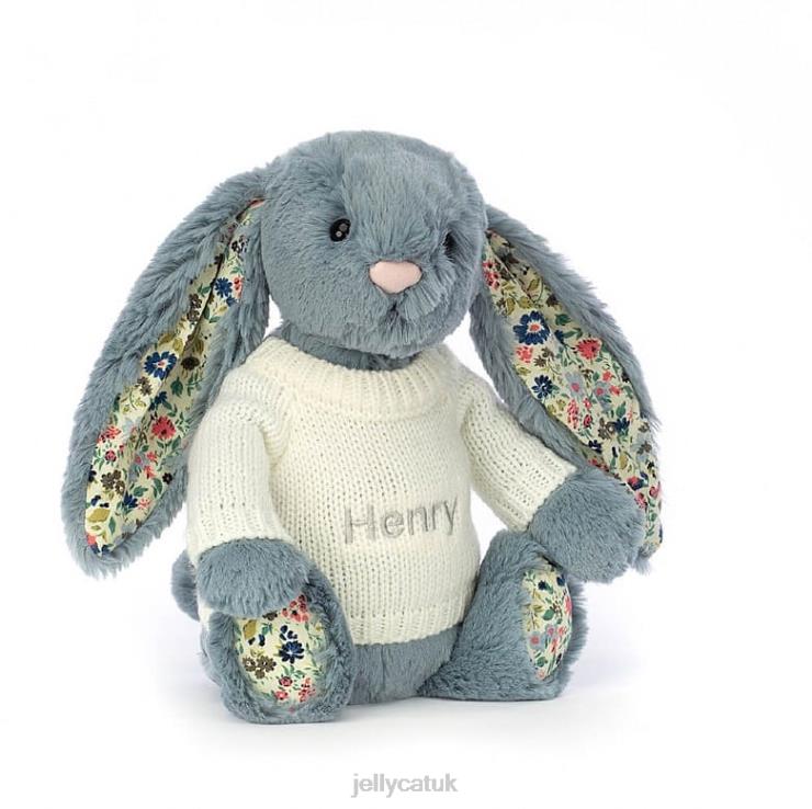 Jellycat Toy V248Z331 Blossom Dusky with Personalised Cream Jumper Blue