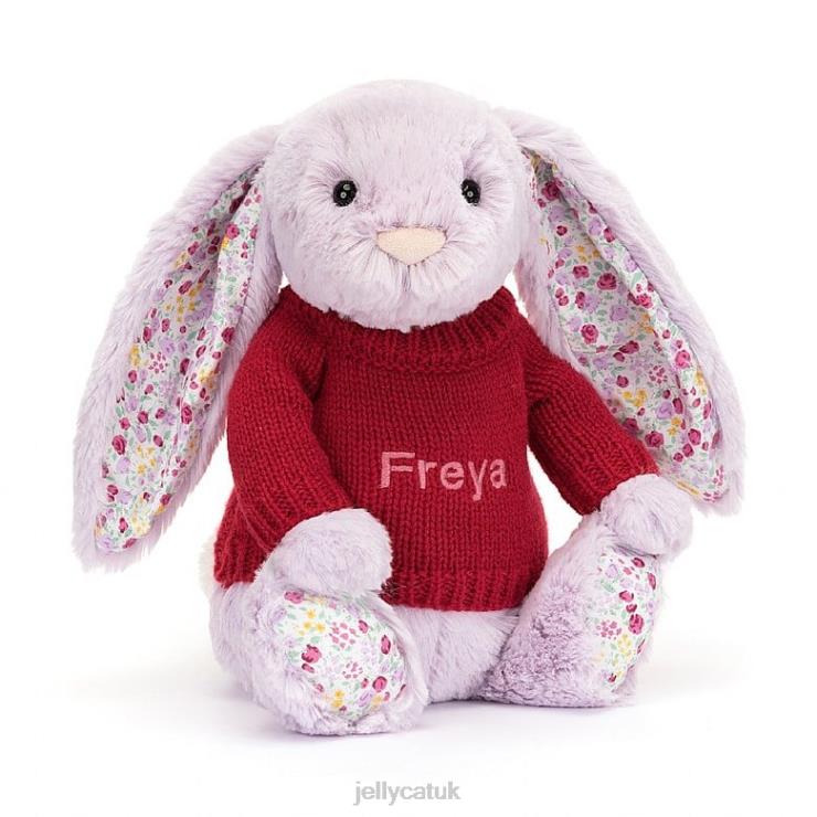 Jellycat Toy V248Z399 Blossom Jasmine Bunny with Personalised Red Jumper Purple