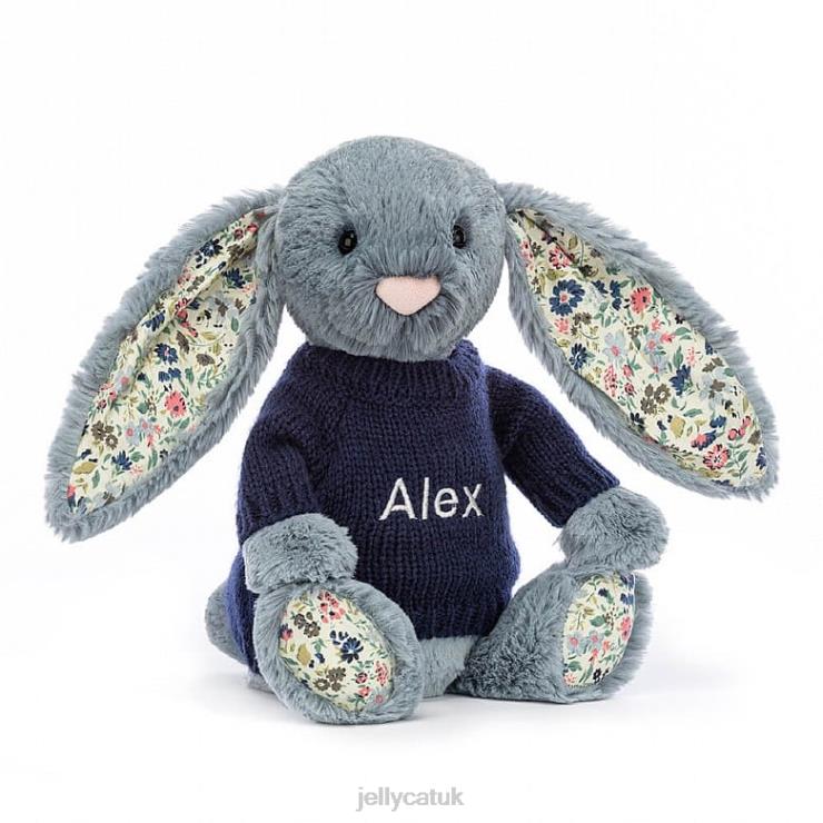 Jellycat Toy V248Z436 Blossom Dusky with Personalised Navy Jumper Blue