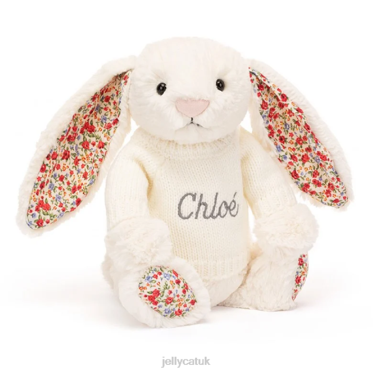 Jellycat Toy V248Z594 Blossom Bunny with Personalised Jumper Cream