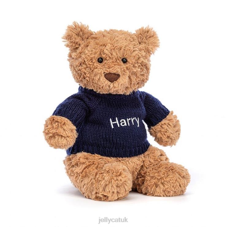 Jellycat Toy V248Z104 Bartholomew Bear with Personalised Navy Jumper Brown