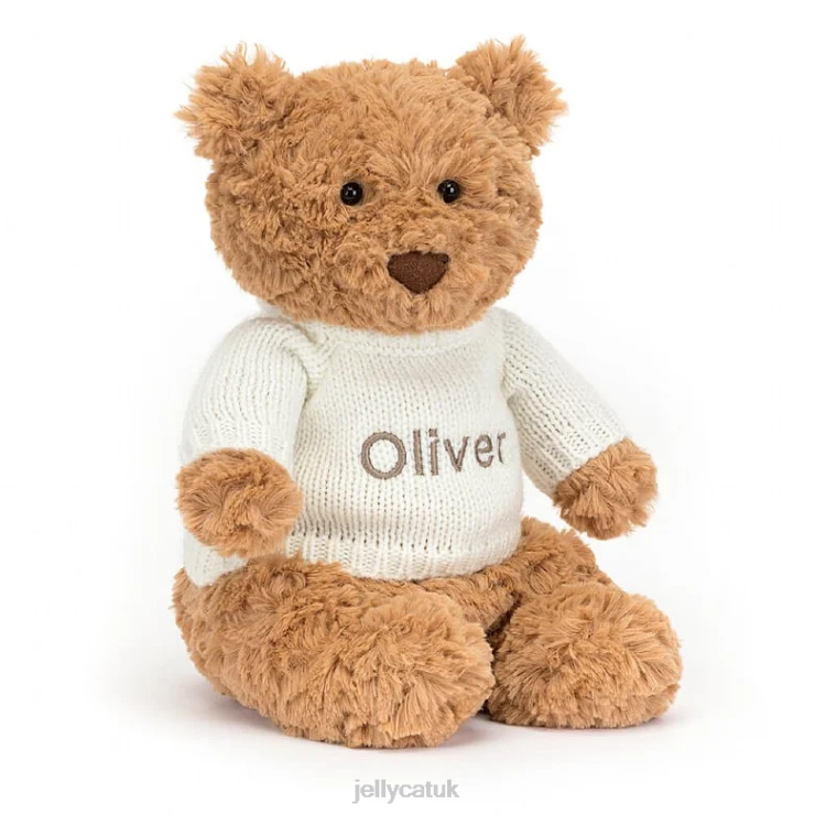 Jellycat Toy V248Z89 Bartholomew Bear with Personalised Cream Jumper Brown